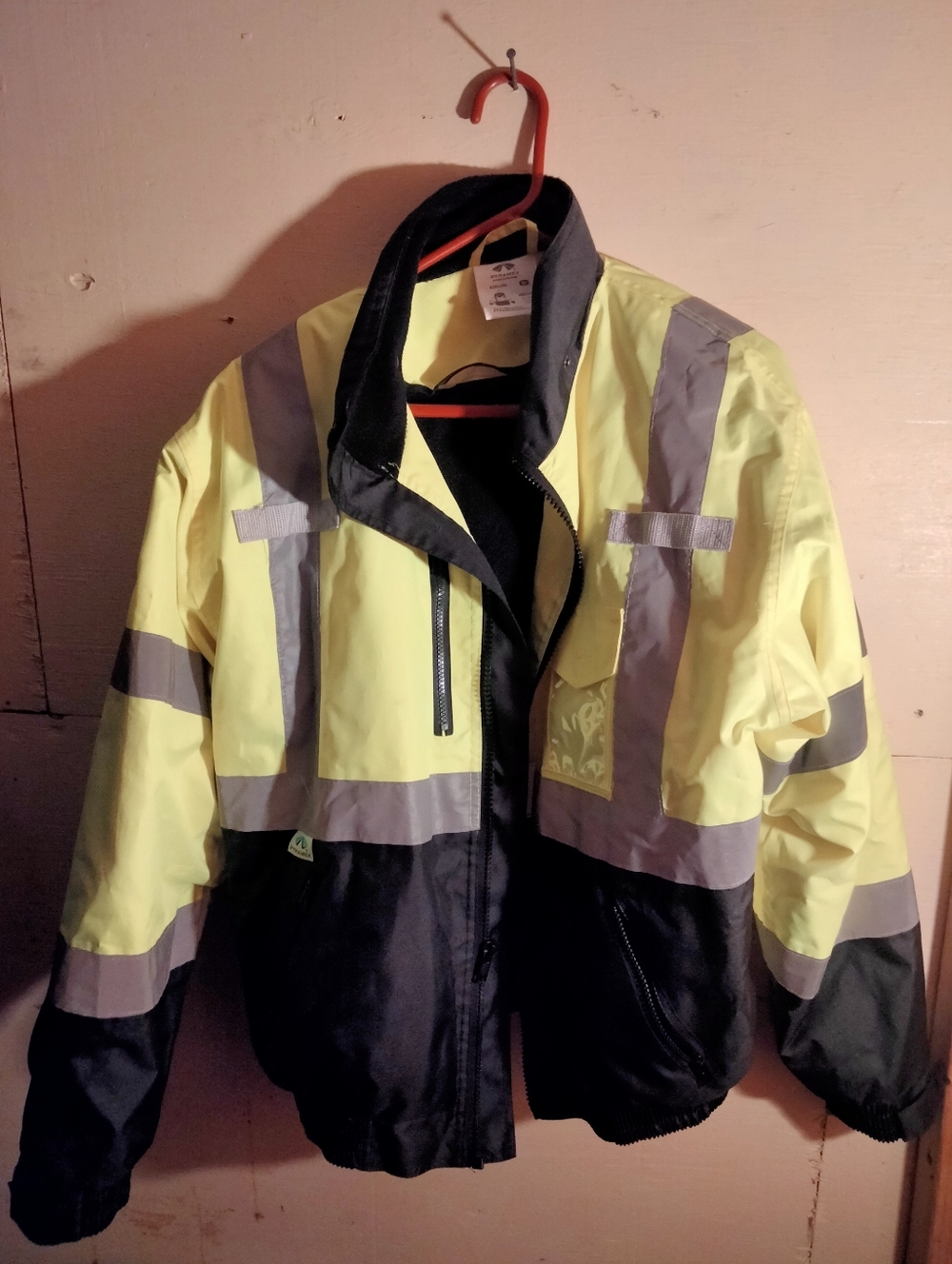 High-Visibility Yellow Safety Jobsite Work Utility Jacket Reflective Stripes